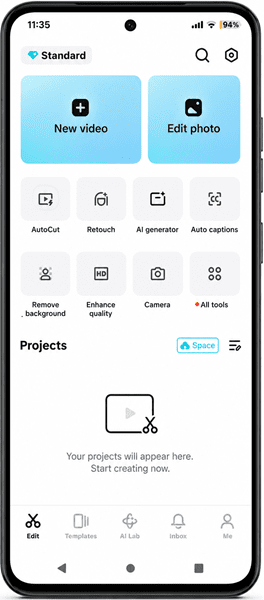 Capcut APK Home Screen